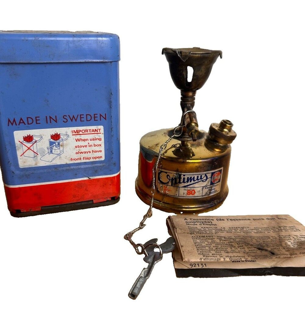 Vintage Optimus No. 80 brass backpacking camp stove made in Sweden w/ Case